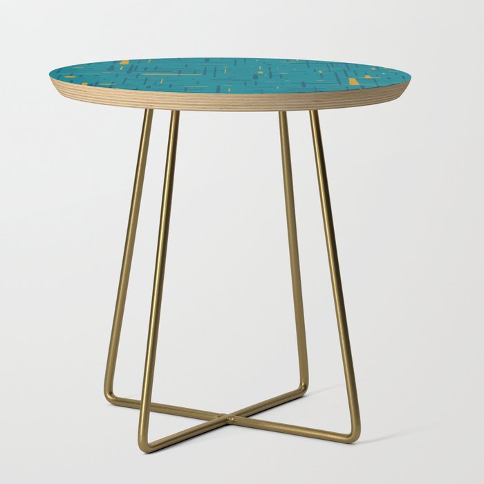 Mid-Century Modern Kinetikos Pattern in Moroccan Teal Blue and Ochre Side Table Gallery Image 1