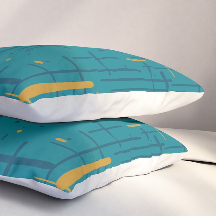 Mid-Century Modern Kinetikos Pattern in Moroccan Teal Blue and Ochre Pillow Sham Gallery Image 3