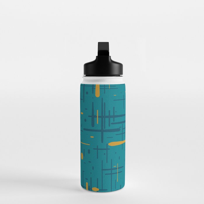 Mid-Century Modern Kinetikos Pattern in Moroccan Teal Blue and Ochre Water Bottle Gallery Image 3