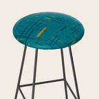 Mid-Century Modern Kinetikos Pattern in Moroccan Teal Blue and Ochre Stool Gallery Image 2