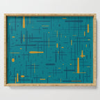 Mid-Century Modern Kinetikos Pattern in Moroccan Teal Blue and Ochre Serving Tray Gallery Image 1