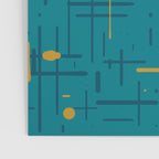 Mid-Century Modern Kinetikos Pattern in Moroccan Teal Blue and Ochre Poster Gallery Image 3
