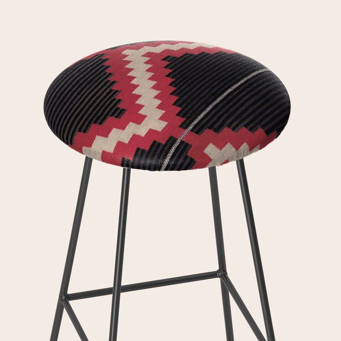 Red and White Moqui Stripe Southwest Navajo Rug Stool Gallery Image 2