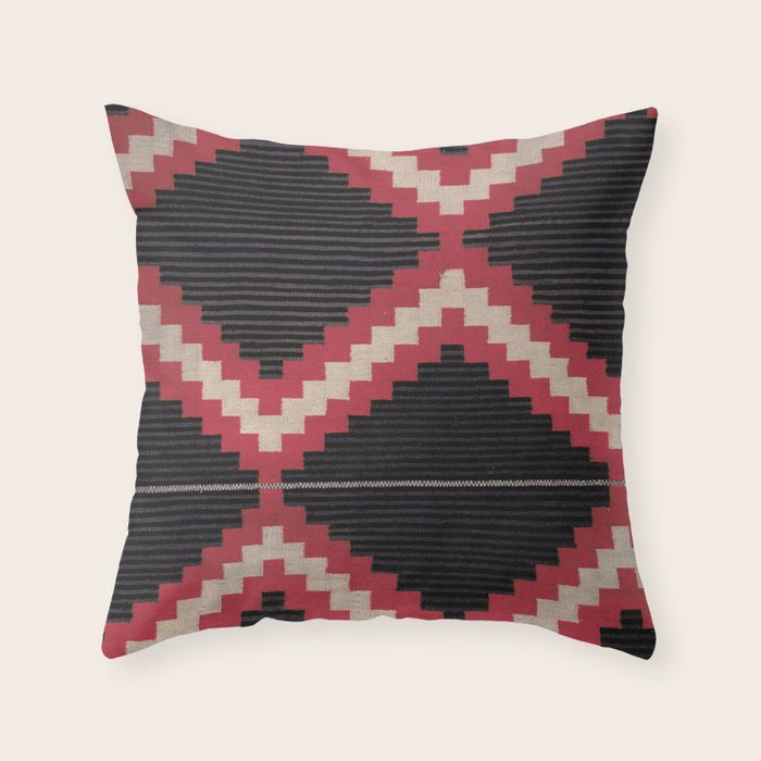 Red and White Moqui Stripe Southwest Navajo Rug Throw Pillow Gallery Image 6