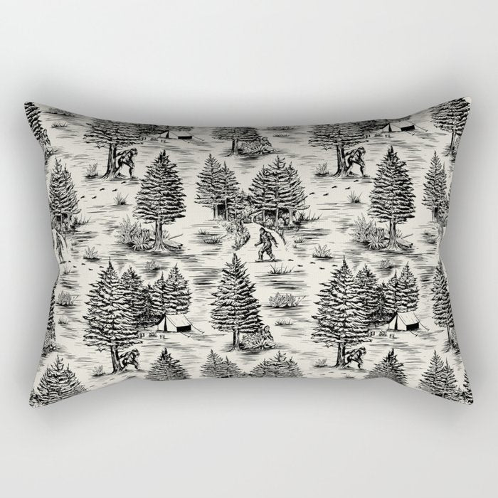 Bigfoot / Sasquatch Toile de Jouy in Black Rectangular Pillow Gallery Image 1