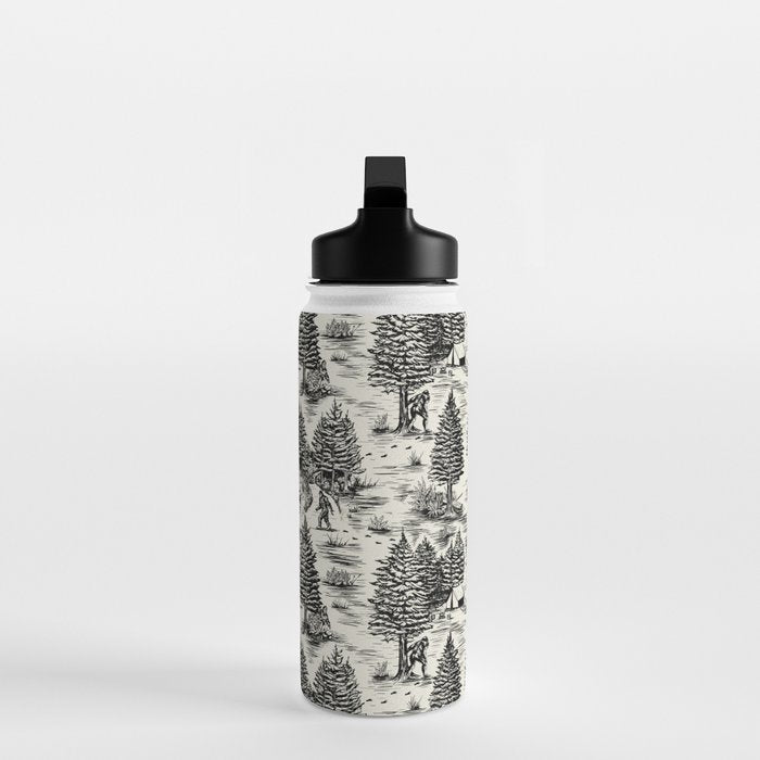 Bigfoot / Sasquatch Toile de Jouy in Black Water Bottle Gallery Image 3