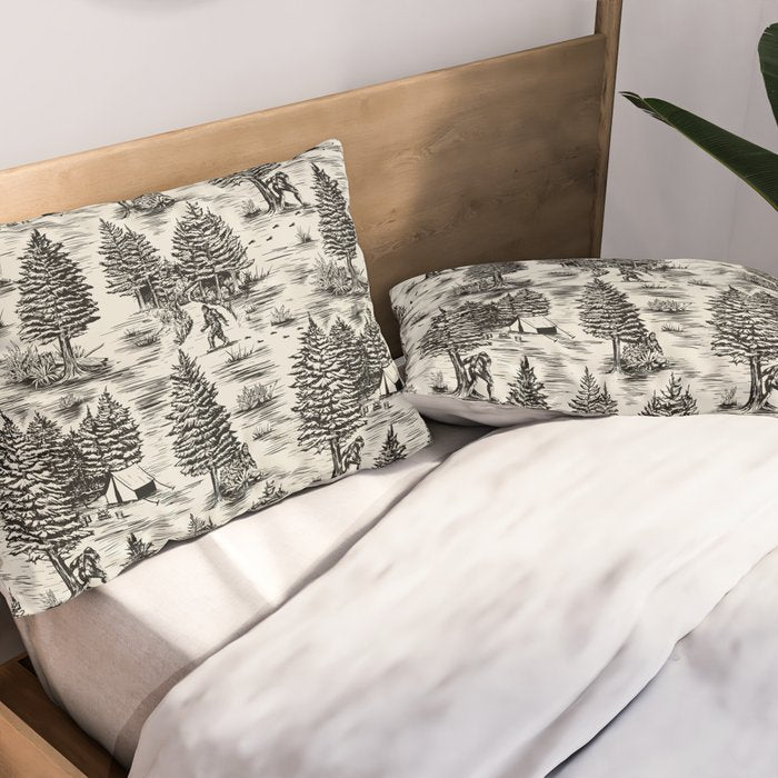 Bigfoot / Sasquatch Toile de Jouy in Black Pillow Sham Gallery Image 2