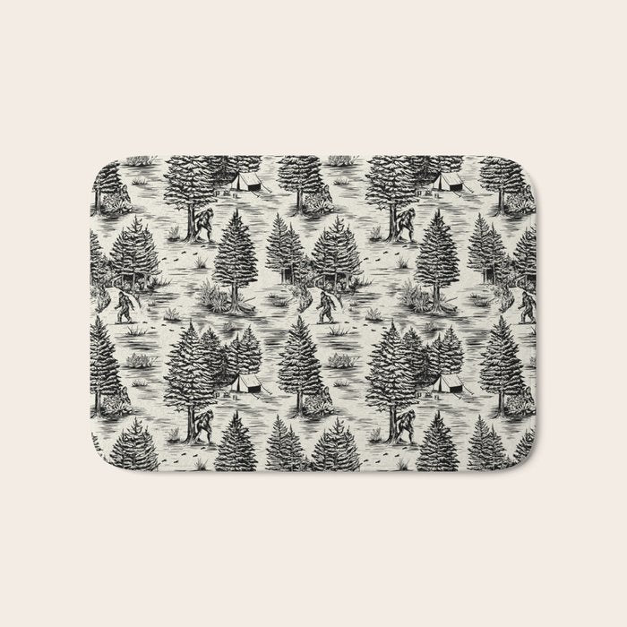Bigfoot / Sasquatch Toile de Jouy in Black Bath Mat Gallery Image 1