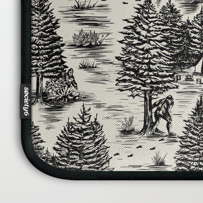 Bigfoot / Sasquatch Toile de Jouy in Black Laptop Sleeve Gallery Image 3