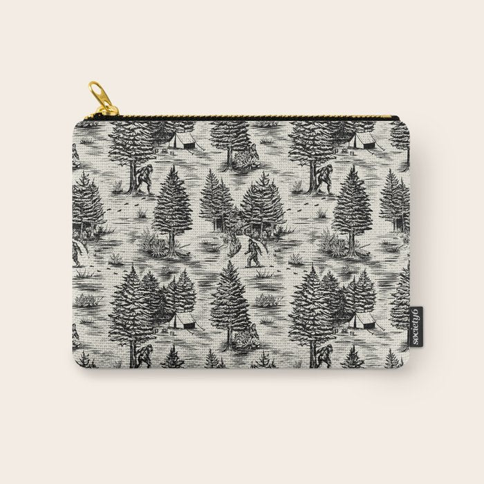 Bigfoot / Sasquatch Toile de Jouy in Black Carry All Pouch Gallery Image 1