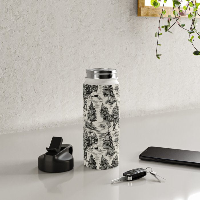 Bigfoot / Sasquatch Toile de Jouy in Black Water Bottle Gallery Image 4