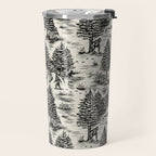 Bigfoot / Sasquatch Toile de Jouy in Black Travel Mug Gallery Image 2