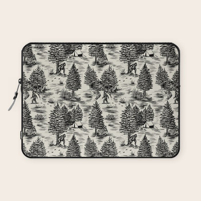 Bigfoot / Sasquatch Toile de Jouy in Black Laptop Sleeve Gallery Image 1