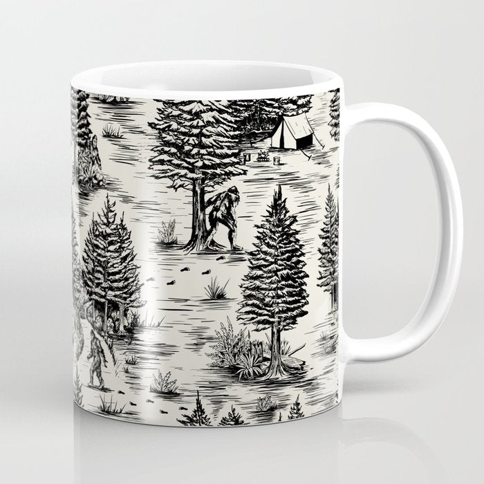 Bigfoot / Sasquatch Toile de Jouy in Black Coffee Mug Gallery Image 1