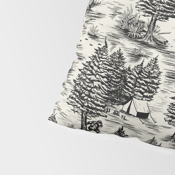 Bigfoot / Sasquatch Toile de Jouy in Black Pillow Sham Gallery Image 4