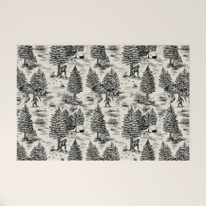 Bigfoot / Sasquatch Toile de Jouy in Black Welcome Mat Gallery Image 1