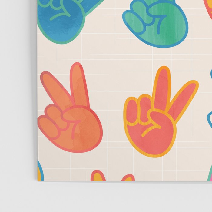 Peace And Victory Hand Sign In Rainbow Colours Pattern Poster Gallery Image 3