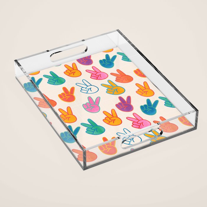 Peace And Victory Hand Sign In Rainbow Colours Pattern Acrylic Tray Gallery Image 1