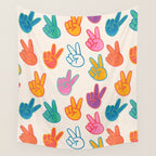 Peace And Victory Hand Sign In Rainbow Colours Pattern Wall Tapestry Gallery Image 4