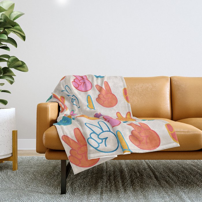 Peace And Victory Hand Sign In Rainbow Colours Pattern Throw Blanket Gallery Image 1
