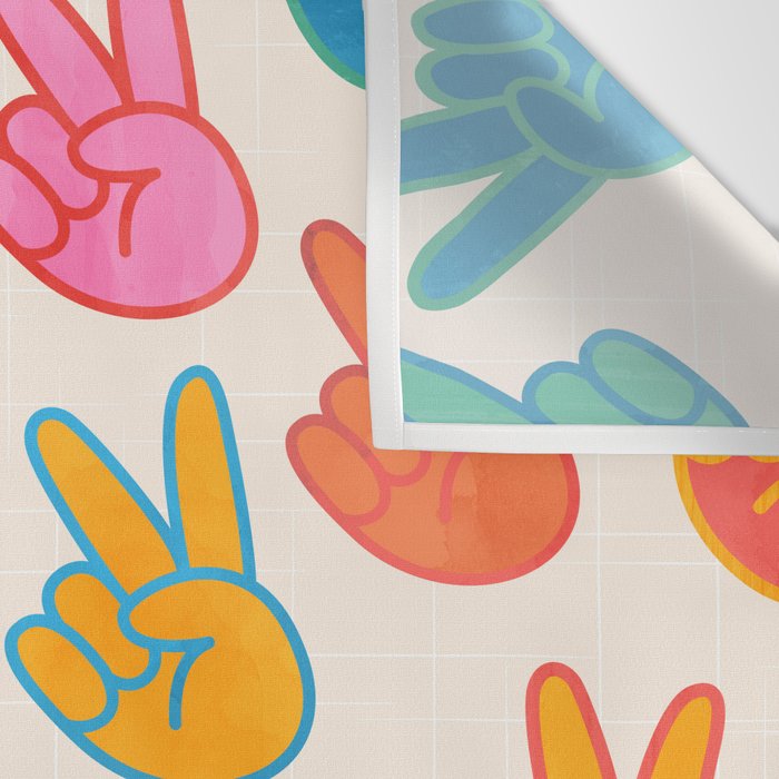 Peace And Victory Hand Sign In Rainbow Colours Pattern Wall Tapestry Gallery Image 3