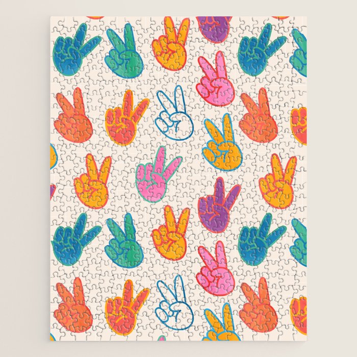 Peace And Victory Hand Sign In Rainbow Colours Pattern Jigsaw Puzzle Gallery Image 1