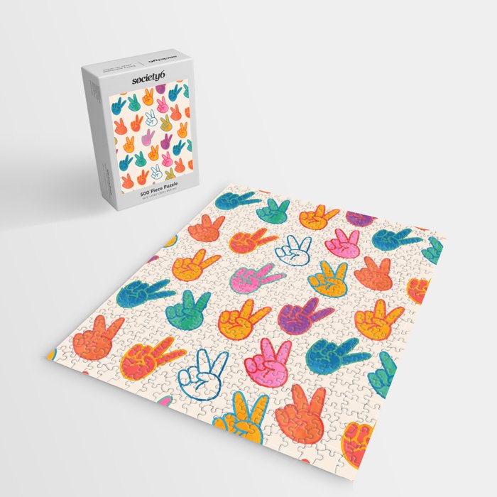 Peace And Victory Hand Sign In Rainbow Colours Pattern Jigsaw Puzzle Gallery Image 2