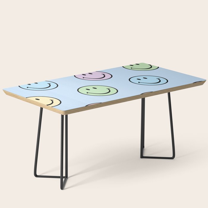 Pastel Blue Colorful Smiley Faces Coffee Table Gallery Image 1
