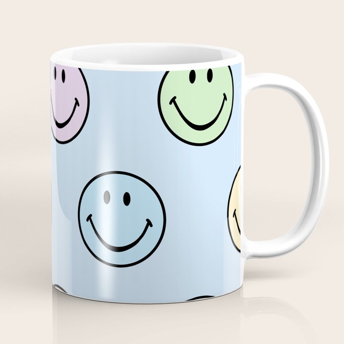 Pastel Blue Colorful Smiley Faces Coffee Mug Gallery Image 1