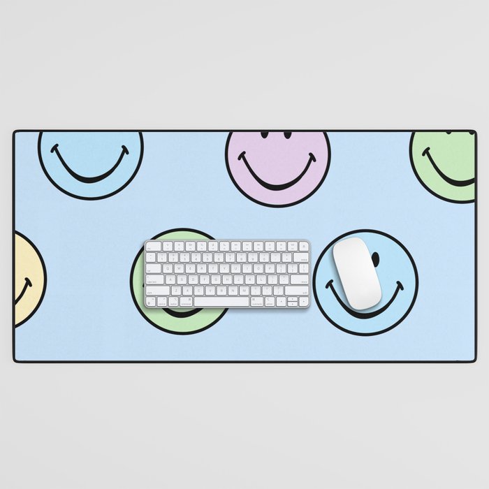 Pastel Blue Colorful Smiley Faces Desk Mat Gallery Image 1