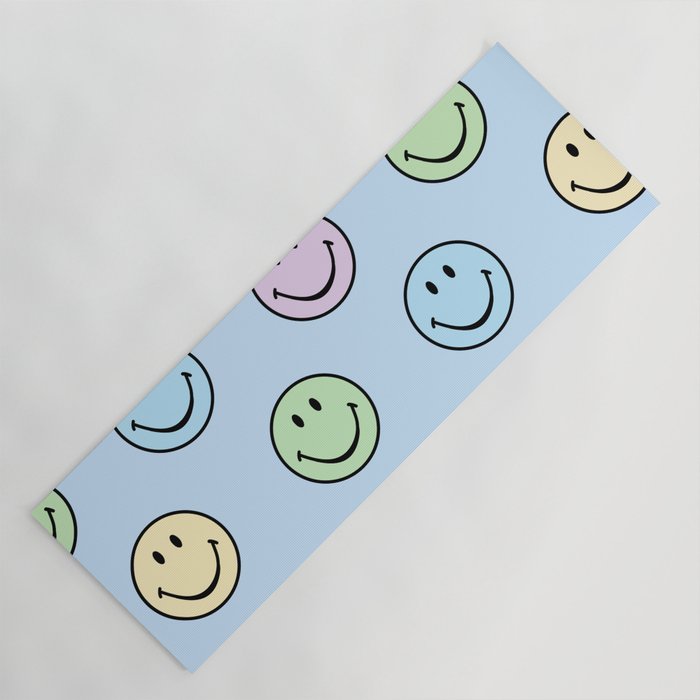 Pastel Blue Colorful Smiley Faces Yoga Mat Gallery Image 1