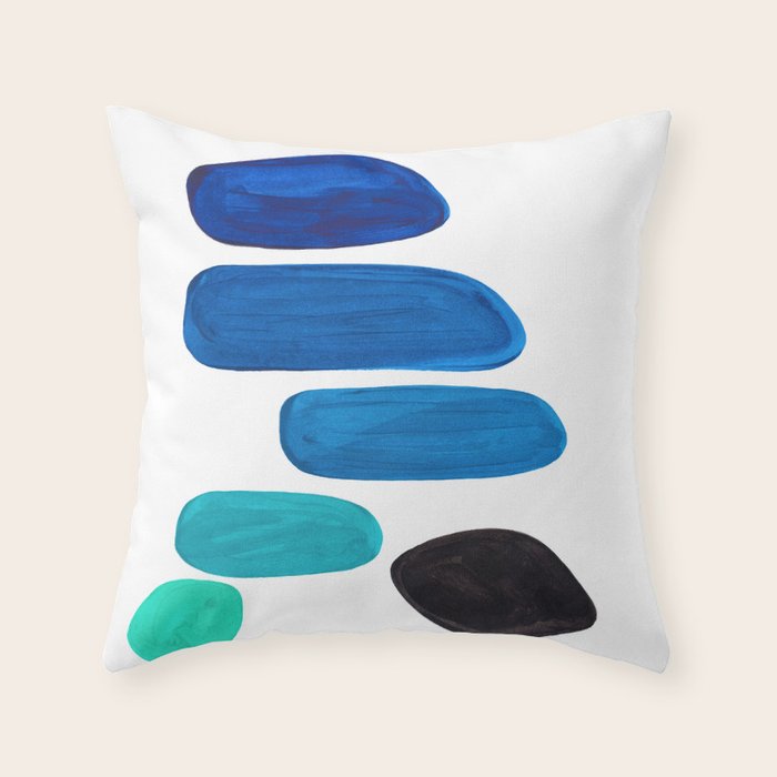 Colorful Mid Century Modern Pop Art Minimalist Style Teal Blue Aquamarine Bubbles White Background Throw Pillow Gallery Image 6