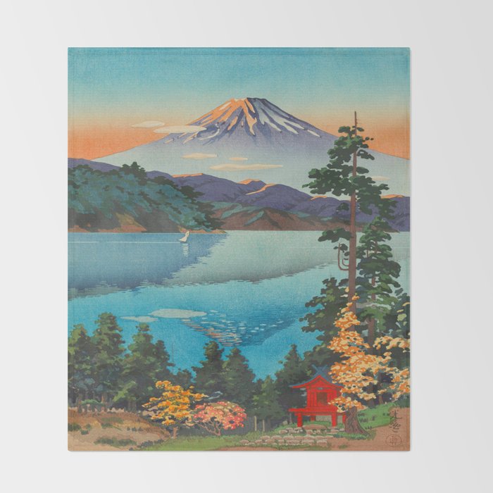 Tsuchiya Koitsu Vintage Japanese Woodblock Print Fall Autumn Mount Fuji Throw Blanket Gallery Image 2