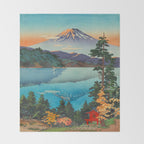 Tsuchiya Koitsu Vintage Japanese Woodblock Print Fall Autumn Mount Fuji Throw Blanket Gallery Image 2