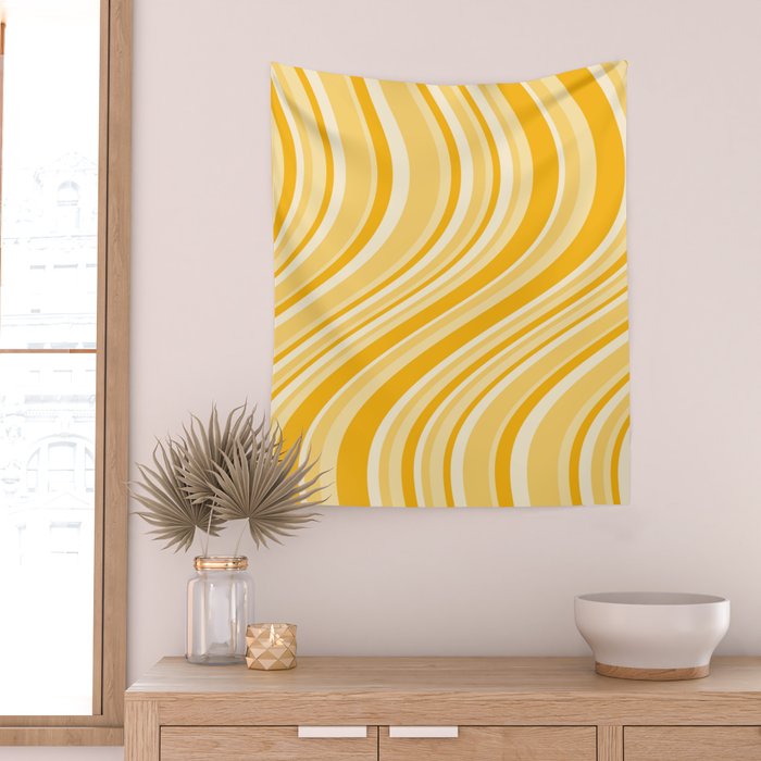 Wavy Stripes XXII - Golden Sunshine Yellow Wall Tapestry Gallery Image 2