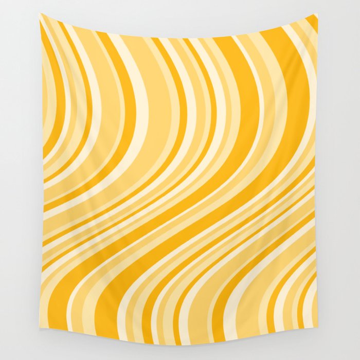 Wavy Stripes XXII - Golden Sunshine Yellow Wall Tapestry Gallery Image 4