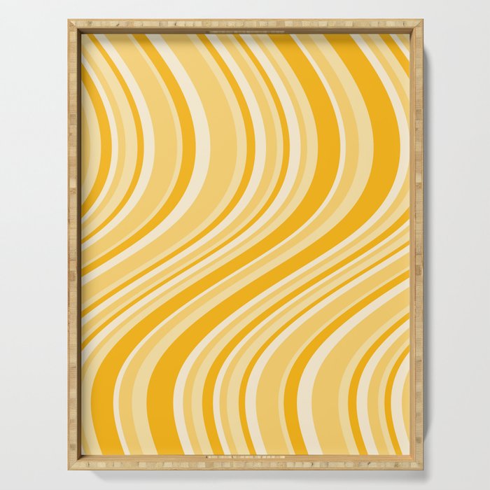 Wavy Stripes XXII - Golden Sunshine Yellow Serving Tray Gallery Image 1