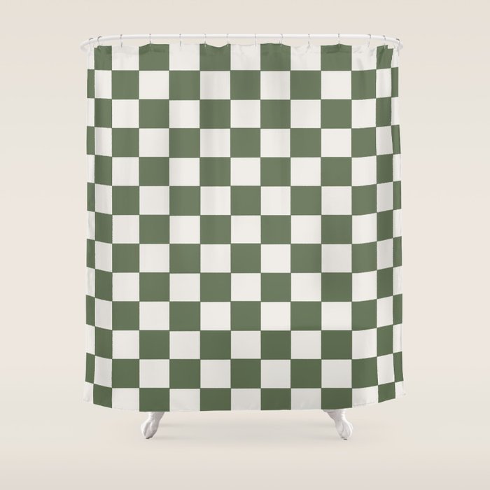 Soft Checkerboard Muted Green Shower Curtain Gallery Image 1
