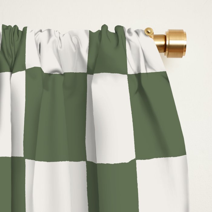 Soft Checkerboard Muted Green Window Curtain Gallery Image 2