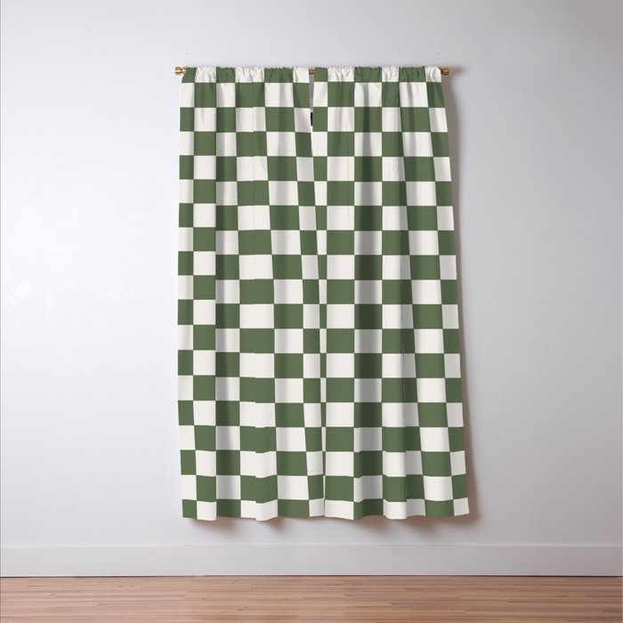 Soft Checkerboard Muted Green Window Curtain Gallery Image 3
