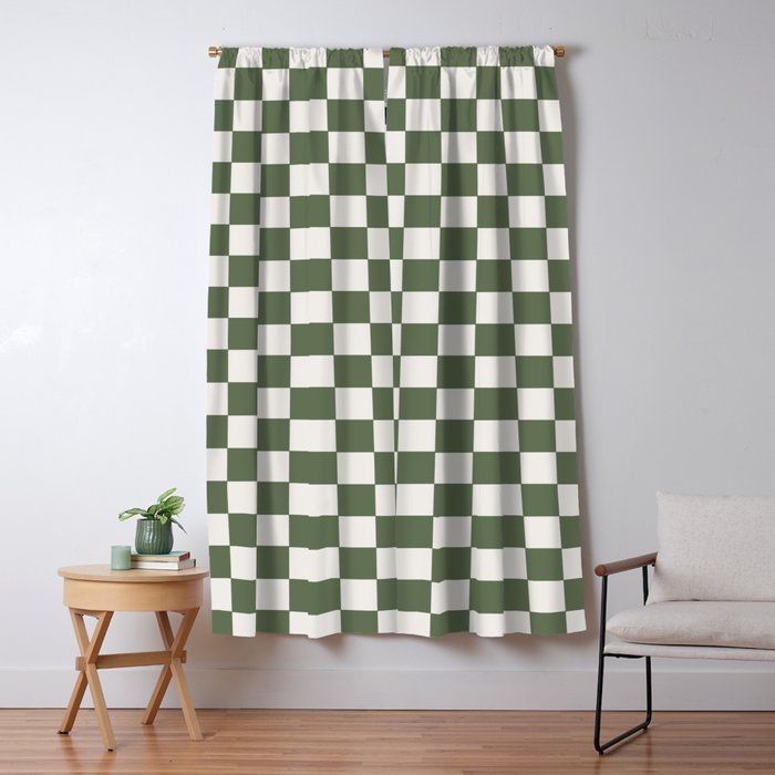 Soft Checkerboard Muted Green Window Curtain Gallery Image 1
