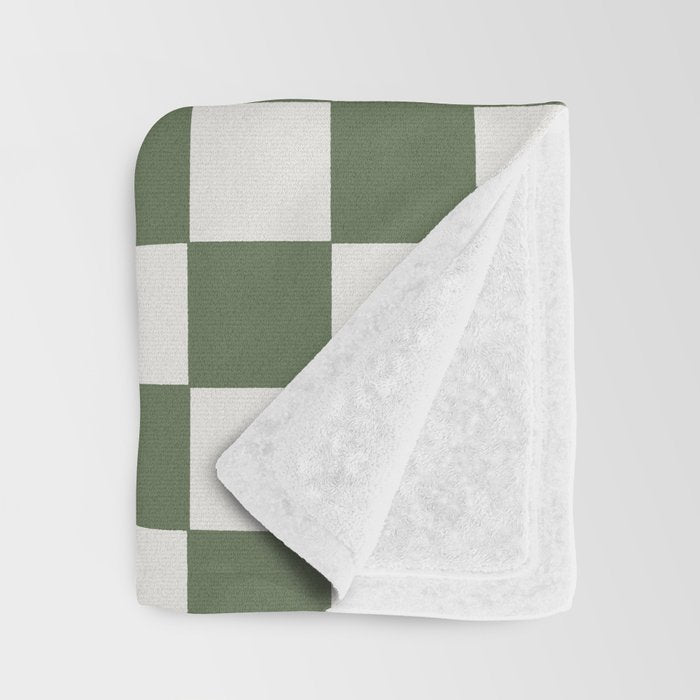 Soft Checkerboard Muted Green Throw Blanket Gallery Image 3