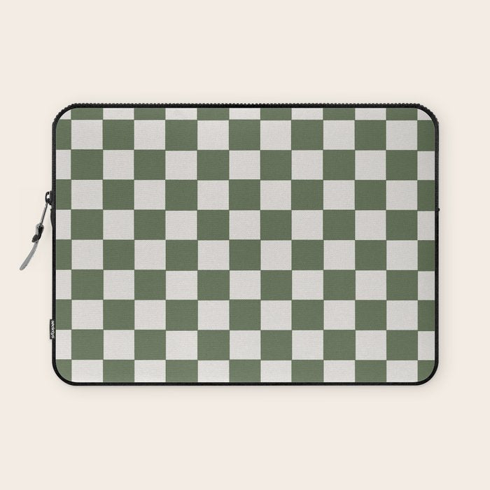 Soft Checkerboard Muted Green Laptop Sleeve Gallery Image 1