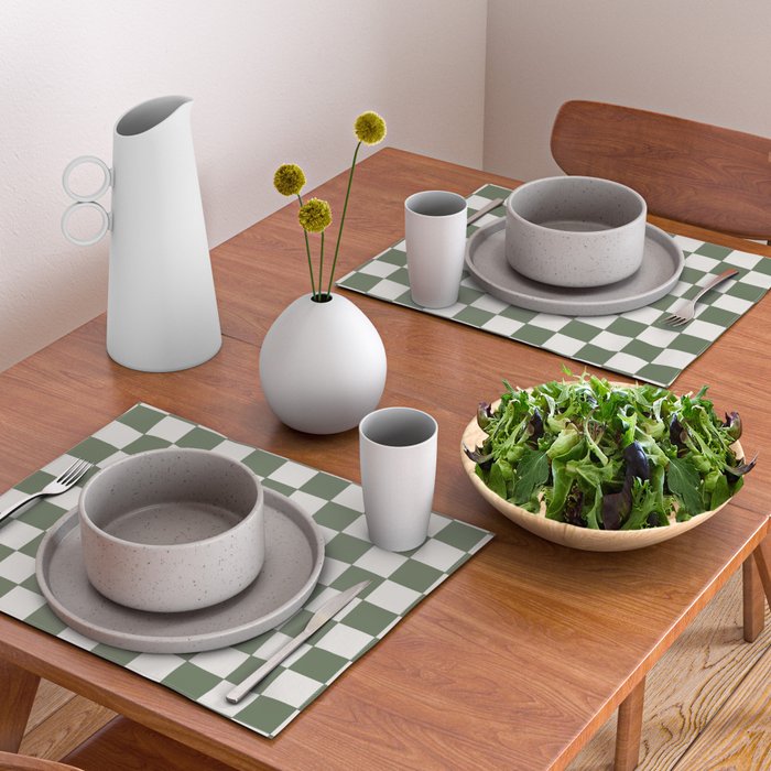 Soft Checkerboard Muted Green Placemat Gallery Image 2