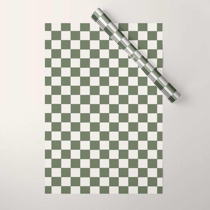 Soft Checkerboard Muted Green Wrapping Paper Gallery Image 1