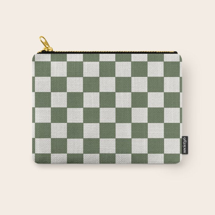 Soft Checkerboard Muted Green Carry All Pouch Gallery Image 1