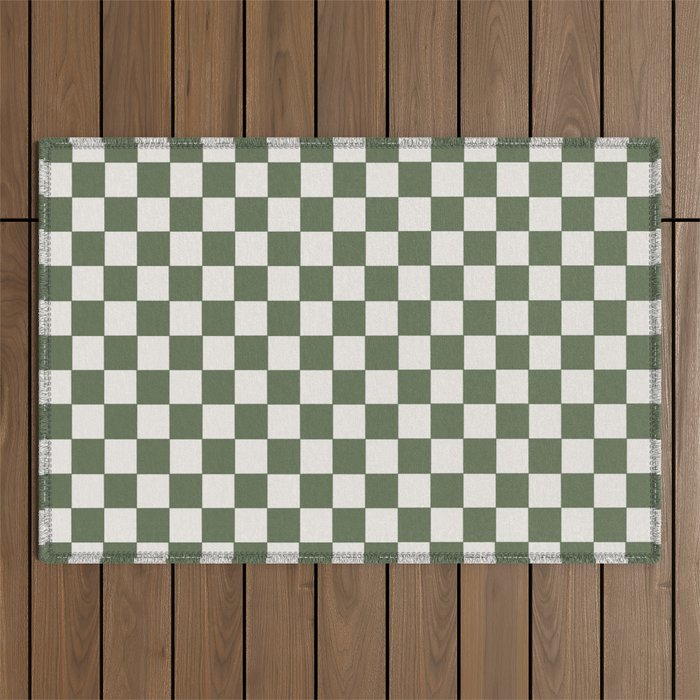 Soft Checkerboard Muted Green Outdoor Rug Gallery Image 1