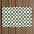 Soft Checkerboard Muted Green Outdoor Rug Gallery Image 1