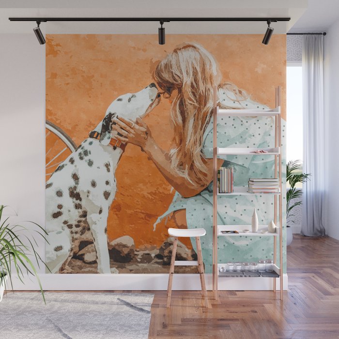 Pet Bound | Dalmatian Dog Lover Friendship Companion | Modern Bohemian Woman Puppy Animals Love Wall Mural Gallery Image 1