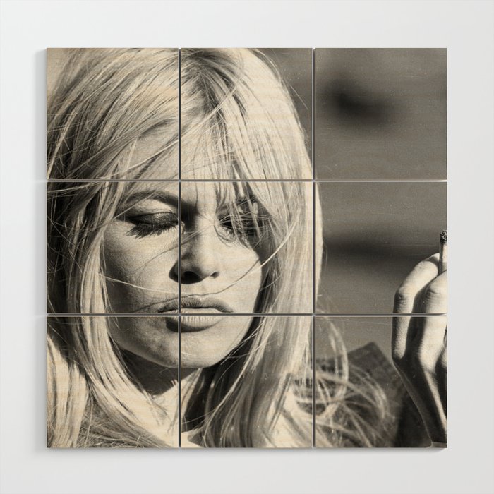 Brigitte Bardot with Cigarette Retro Vintage Art Wood Wall Art Gallery Image 1